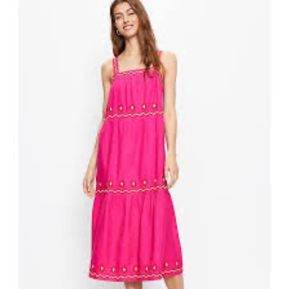 NWT ANN TAYLOR LOFT EMBROIDERED Midi Dress - Picture 1 of 9